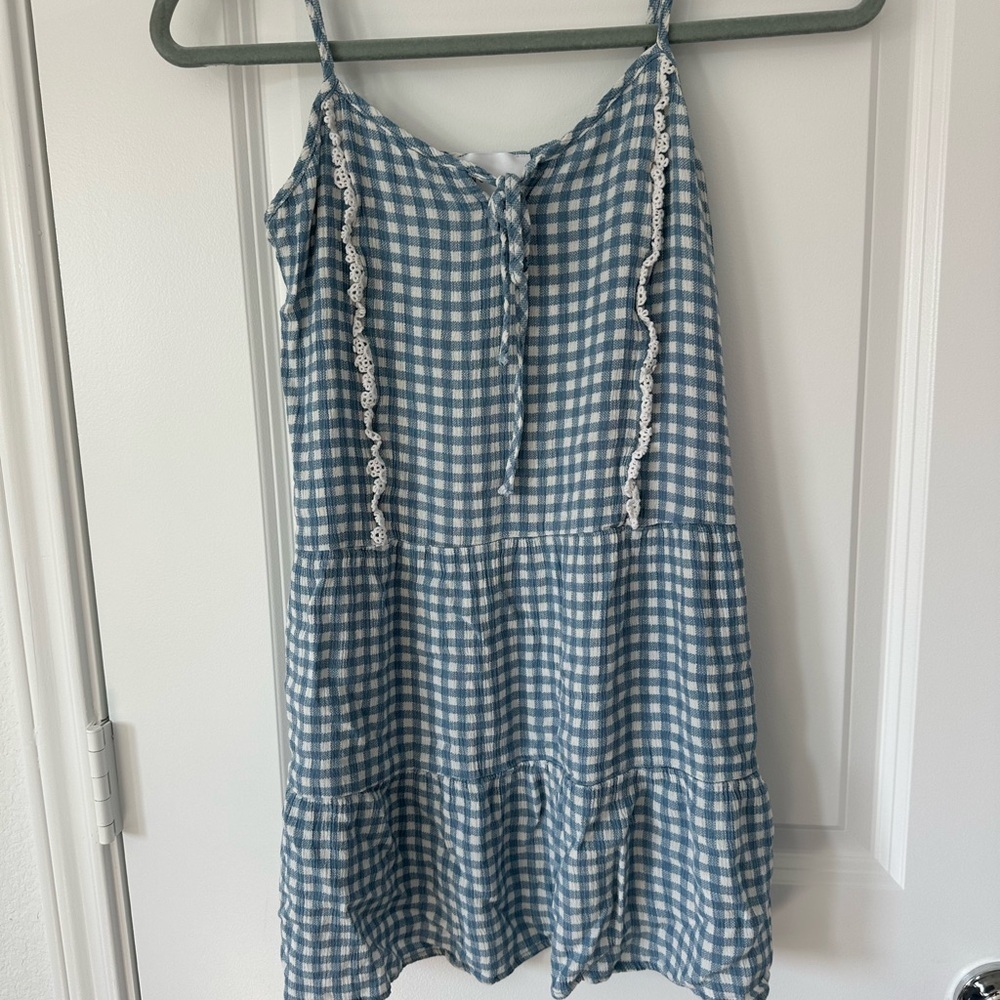 French Grey Checkered Blue and White Top